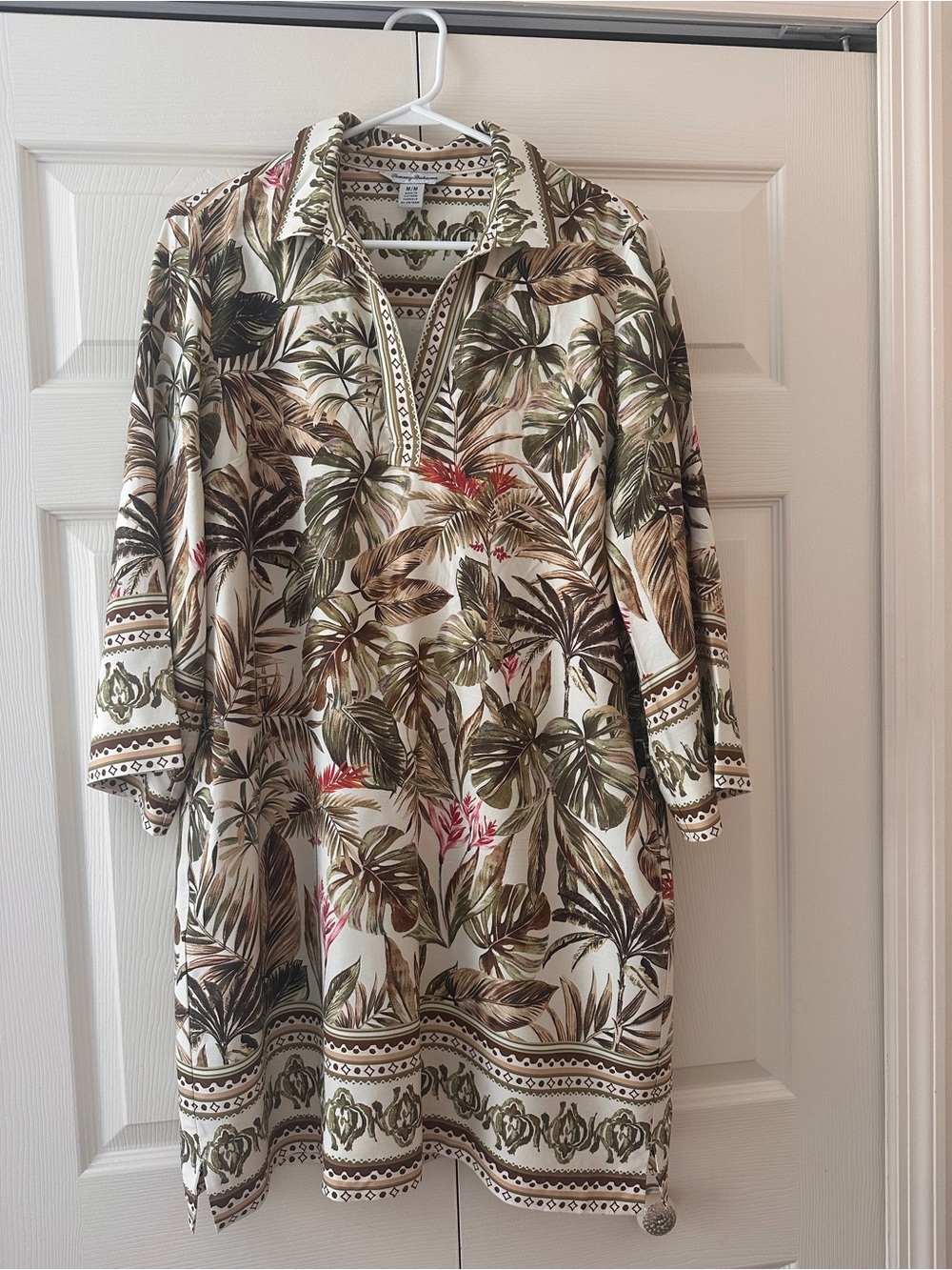 Tommy Bahama Cream Tunic with Olive and Brown Botanical Print